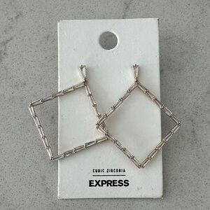 Express Square Hoop Earrings with Clear CZ - gold Tone *New*